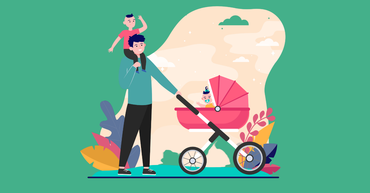 dad with kids on paternity leave animation