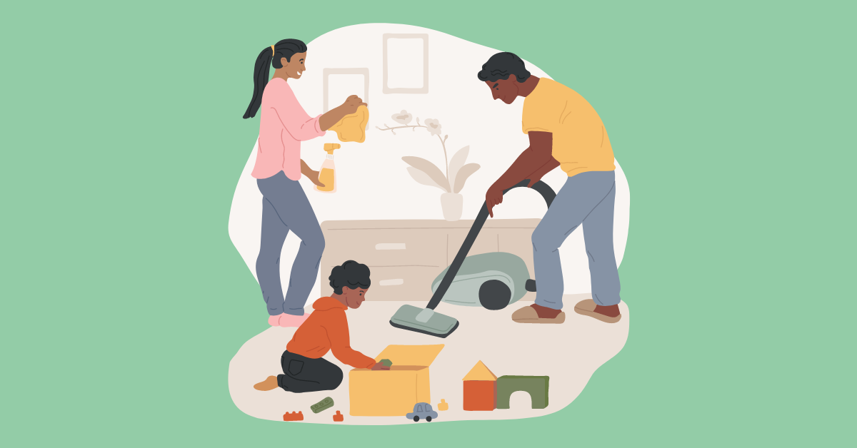 family sharing household chores